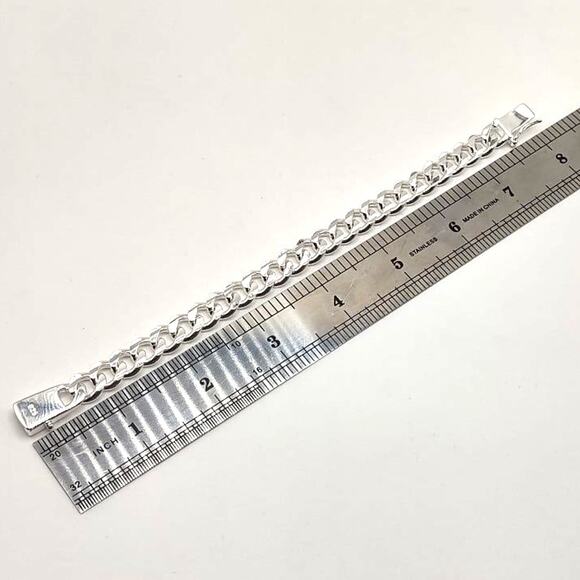 925 Silver Miami Cuban Chain Necklace & Bracelet Set Valentines Birthday Gift - Picture 6 of 7